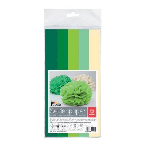 Werola mulberry paper, mixed pack 19 g/m², 50 x 70 cm, 5 sheets, green (1057)