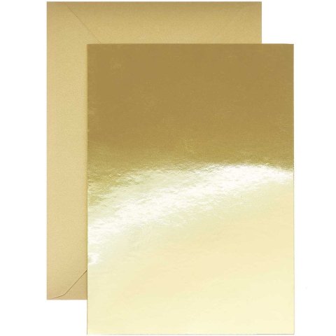 Kartenset Spiegelkarton DIN B6/B6, Klappkarten mit Kuvert, 10 Stück, gold