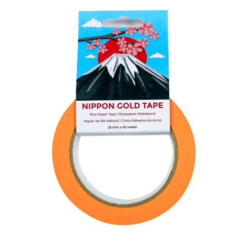 Cinta adhesiva de papel de arroz Nippon Gold Tape 25 mm x 50 m, removible, para acuarelas, amarillo