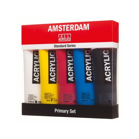 Royal Talens Pintura Acrílica Amsterdam Standard, Set 5 tubos de 120 ml, colores primarios