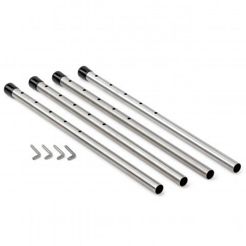 Height adjuster for table frame E2 long (up to 203 mm) w. PVC plug, 4 pcs., stainless steel