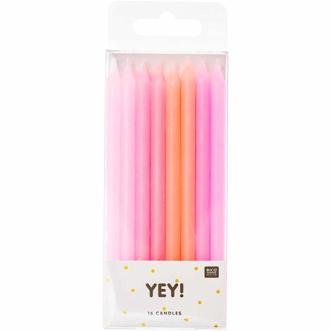 Yey decor candles ø 7 mm, h= 12,5 cm, 16 pieces, candy (rose tones)