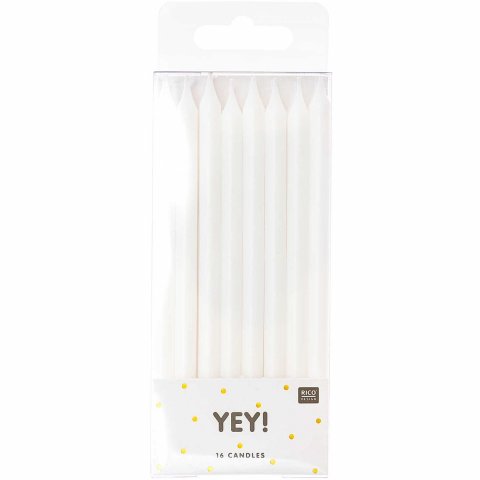Yey decor candles ø 7 mm, h= 12,5 cm, 16 pieces, white