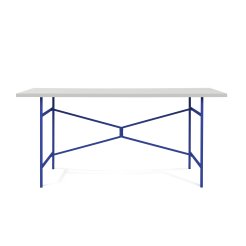 Modulor Tisch X, ultramarinblau matt, Melaminplatte weiß, Kante weiß; 25x800x1600mm