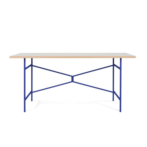 Modulor Tisch X, ultramarinblau matt Melaminplatte weiß, Kante buche; 25x800x1600mm