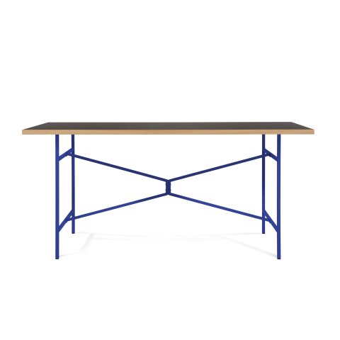 Modulor Tisch X, ultramarinblau matt Linoleum schwarz, Kante Eiche, 27x800x1600 mm