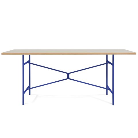 Modulor mesa X, azul ultramar mate Linóleo gris claro, borde de roble, 27x900x1800 mm