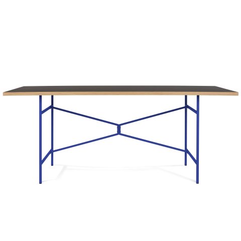 Modulor Tisch X, ultramarinblau matt Linoleum schwarz, Kante Eiche, 27x900x1800 mm