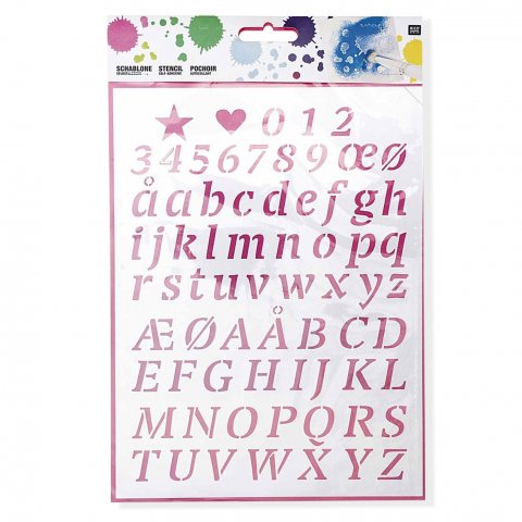 Morbido stencil autoadesivo 185 x 245 mm, lettere e numeri (986)