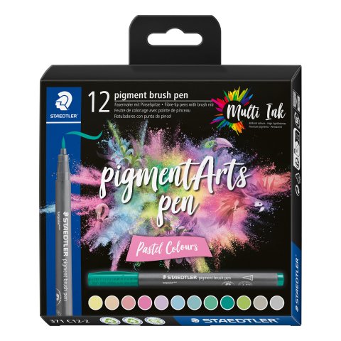Staedtler Pigment Arts brush pen, Set 12 Stifte, Pinselspitze, pastel colours