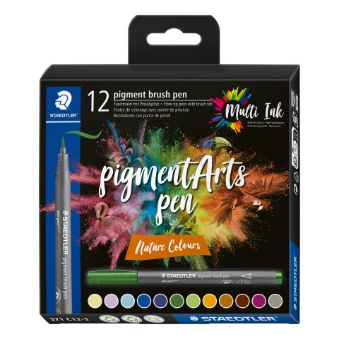 Staedtler Pigment Arts brush pen, Set 12 Stifte, Pinselspitze, nature colours