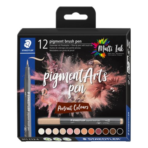 Staedtler Pigment Arts brush pen, Set 12 Stifte, Pinselspitze, portrait colours