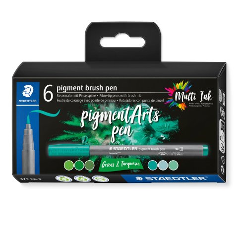 Staedtler Pigment Arts brush pen, Set 6 Stifte, Greens & Turquoises