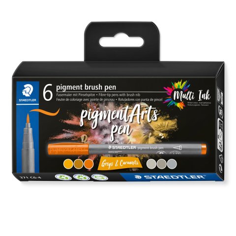 Staedtler Pigment Arts brush pen, Set 6 Stifte, Greys & Caramels