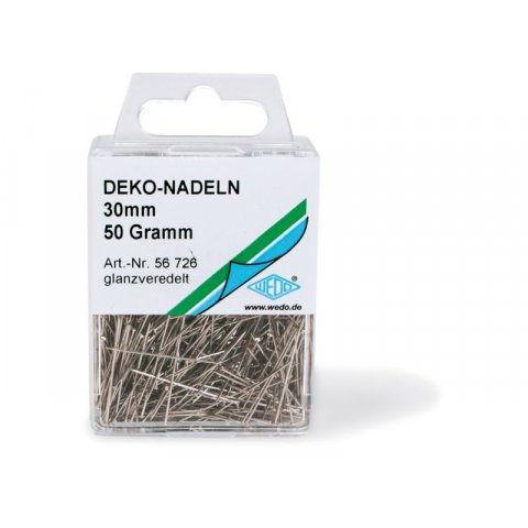 Deko-Stecknadel, Eisen/Stahl silber, 30 x 0,60 mm, 50 g in Kunststoffdose