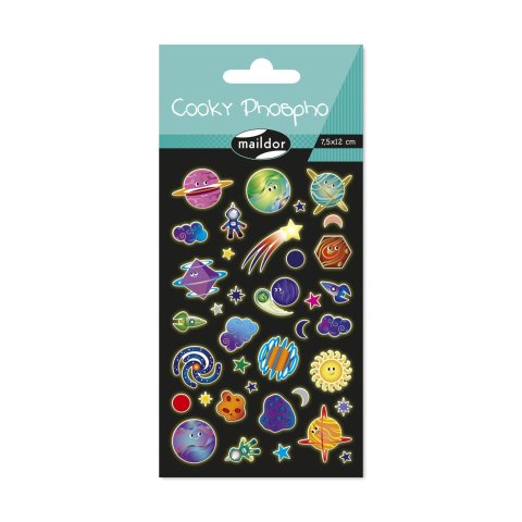 Pack de pegatinas fosforescentes Cooky Phospho 37 piezas, 3D, luminiscente, planetas