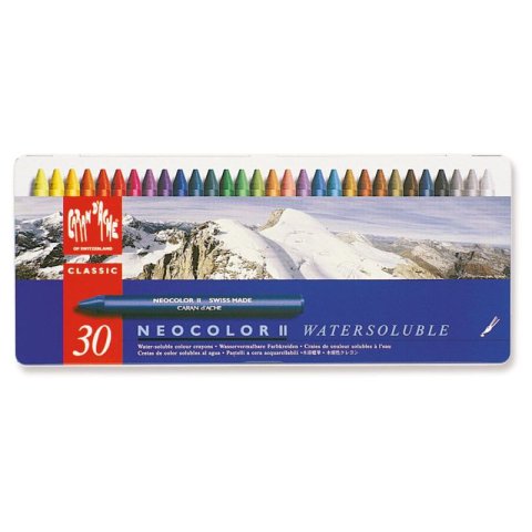 Caran d'Ache Wachspastellkreide Neocolor ll, Set wasservermalbar, 30 Kreiden in Metallschachtel