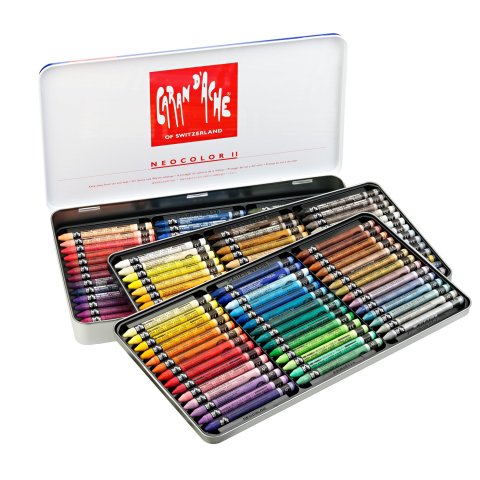 Caran d'Ache Wachspastellkreide Neocolor ll, Set wasservermalbar, 84 Kreiden in Metallschachtel