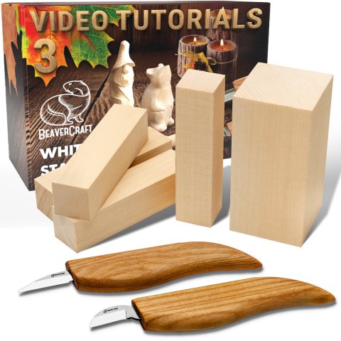 Beavercraft Set da intaglio Dettagli 2 coltelli da intaglio e intaglio, 5 pezzi di legno