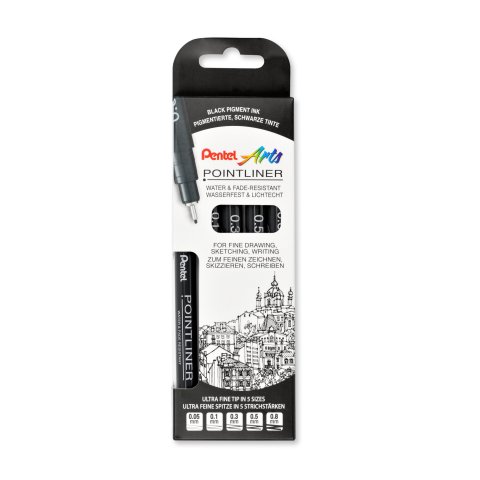 Pentel Pointliner, Set Set of 5: 0.05/0.1/0.3/0.5/0.8 mm, black