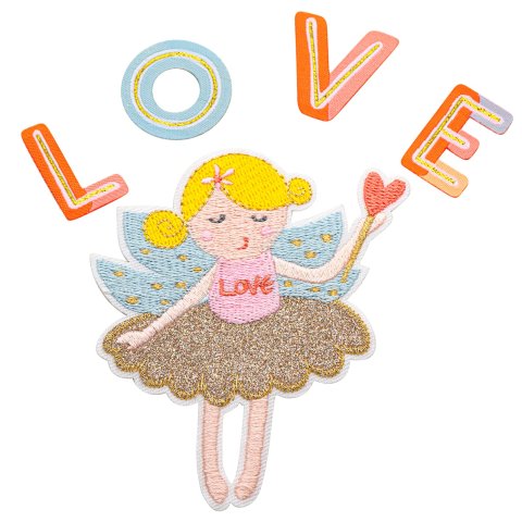 Fabric stickers to iron on 100% Polyester, Love + Fairy