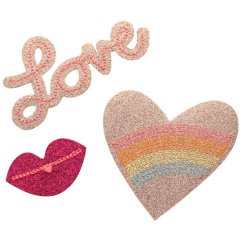Stoffsticker zum Aufbügeln 100 % Polyester, Love + Herz + Lippe