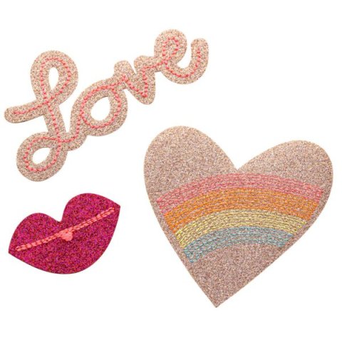 Pegatinas de tela para planchar 100 % poliéster, Love + Heart + Lip