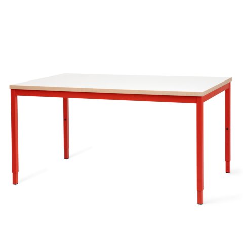 Modulor mesa M para niños, rojo puro Encimera de melamina blanca, canto de haya, 25x680x1200mm