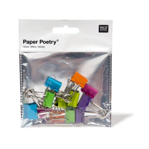 Paper Poetry foldback clips, coloured w = 19 mm, 12 pieces, bunt, assorted (45.11)