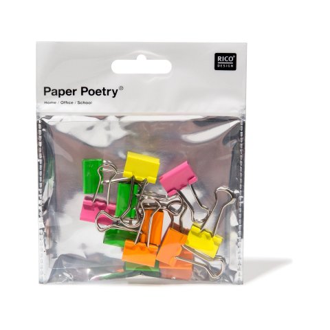 Pinze Foldback Paper Poetry, colorate b = 19 mm, 12 pezzi, neon, assortimento (45.13)