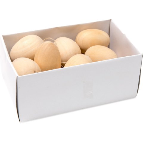Uova di Pasqua da appendere, in legno naturale Ø 40 mm, con cordino, 15 pezzi