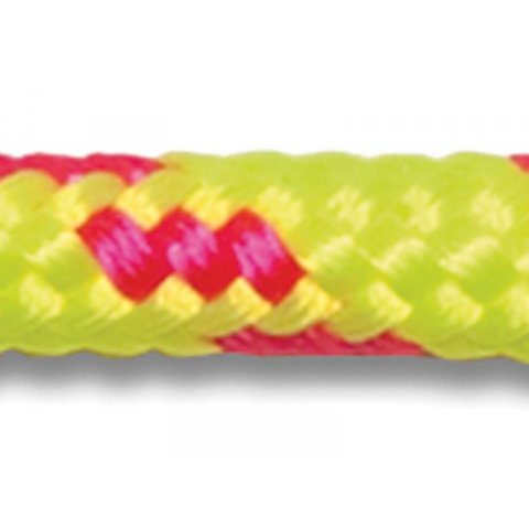 Polyester braided rope, trimming rope ø 4.0 mm, flourescent yellow with pink threads