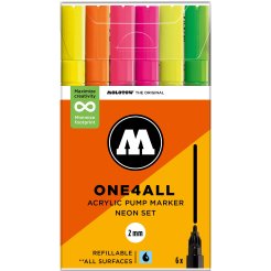 Rotulador acrílico Molotow One4all 127HS, juego de 6 unidades, 6 bolígrafos, neón, (821)