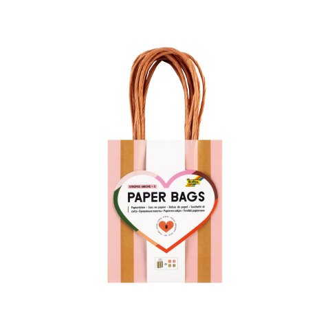 Papiertüten, Streifen 8 Stück, S: 12 x 5,5 x 15 cm, FSC Mix, Amore