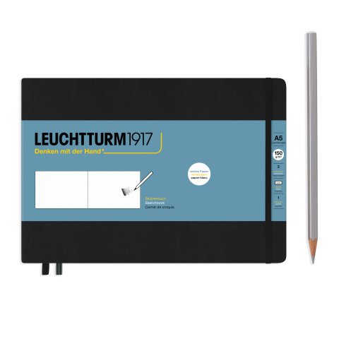 Lighthouse sketchbook 210 x 145, DIN A5 landscape, 150 g/m², 112 p., black