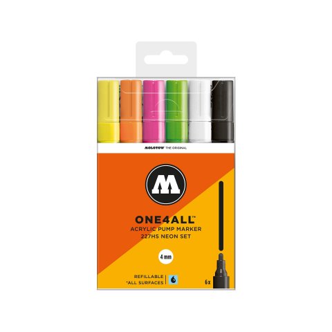 Molotow paint marker One4all 227HS, set of 6 Neon Kit, (166)