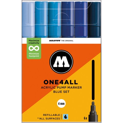 Molotow paint marker One4all 227HS, set of 6 6 pens, Blue, (834)