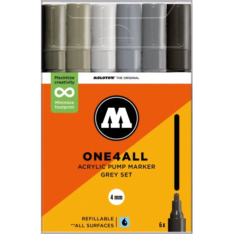 Molotow Lackmarker One4all 227HS, 6er-Set 6 Stifte, Grey, (838)