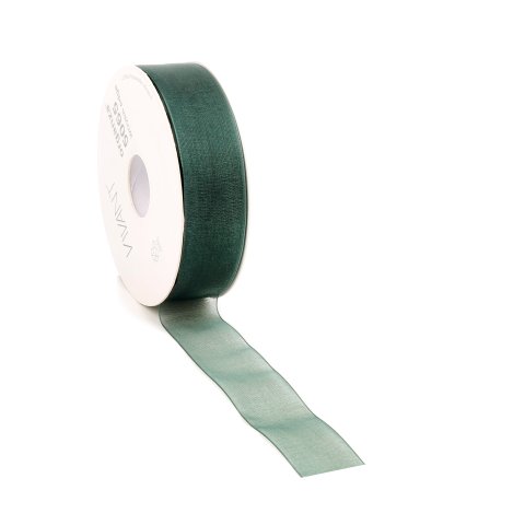 Organza ribbon, coloured w=15 mm, l=50 m, dark green