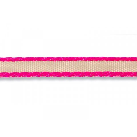 Fabric ribbon with neon coloured border w = 6 mm, l = 20 m, pink