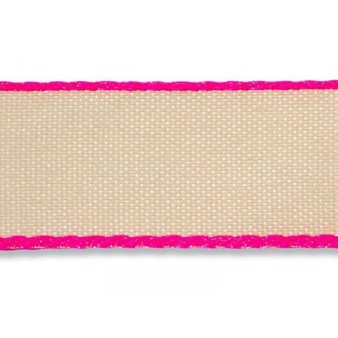 Fabric ribbon with neon coloured border w = 20 mm, l = 20 m, pink