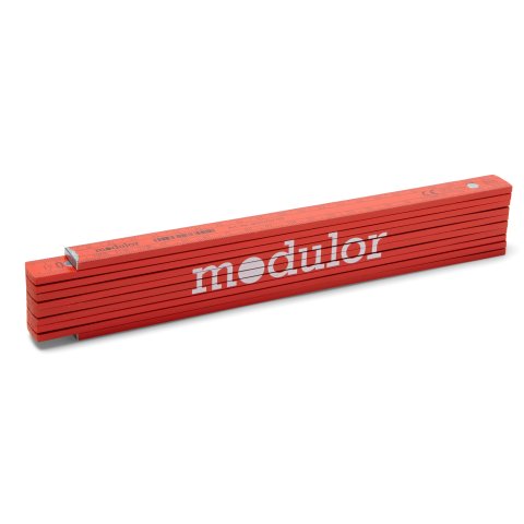 Righello pieghevole Modulor, l = 2 m rosso, in legno di faggio, con logo Modulor, b = 16 mm, 2 m