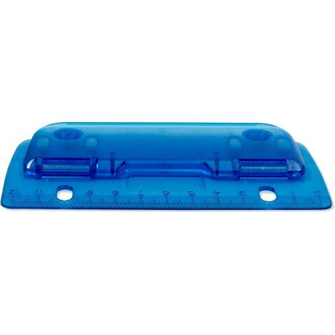 Punzón de doble agujero grapable, plástico, con escala en mm Punzonadora para máx. 3 hojas 80 g/m², azul