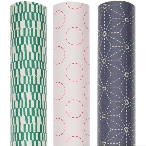 Wrapping paper roll Paper Poetry pattern 70 x 200 cm, 80 g/m², 3 designs assorted, Sashiko
