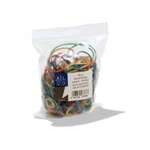 Rubber rings, sorted colours and sizes 50 g in bag