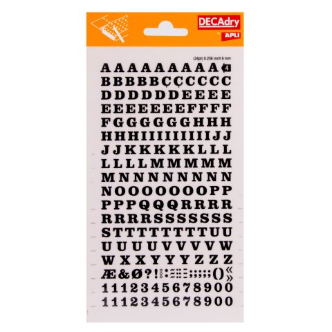 Decadry Transfer rub-on letters CAPITAL LETTERS + numerals, 6 mm, black (DD4F)