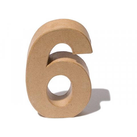 Números de papel maché, marrones 6, h=150, b=94, s=30 mm