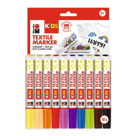 Marabu Textil fabric crayon, set children 10 pens, tip 3 mm, basic