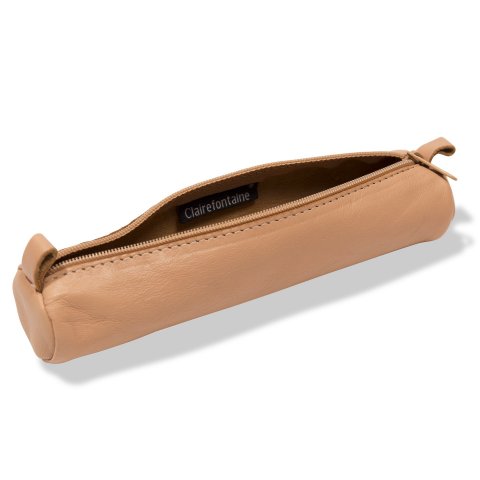 Pencil case, round, leather, small 180 x 35 mm, leather, natural
