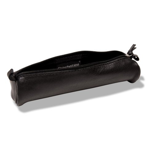 Pencil case, round, leather, small 180 x 35 mm, leather, black